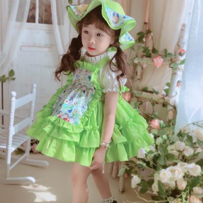 China Anti-Static Lotia Girls Dresses Baby Spain Boutique Green Dress Toddler Summer Vintage Birthday Party Spanish Dresses EID Clothing for sale