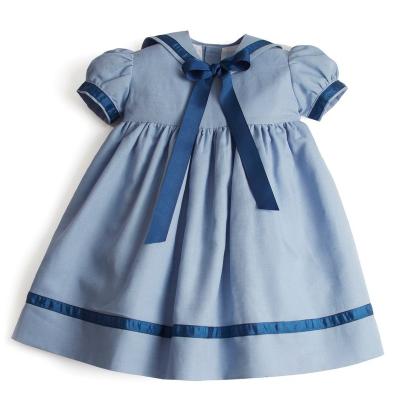 China 2021 Spain Spanish Boutique Toddler Dress Cotton Navy Blue Toddler Dress Baby Girls Sailor Girls Kids Clothes Breathable Short Sleeve Dresses for sale