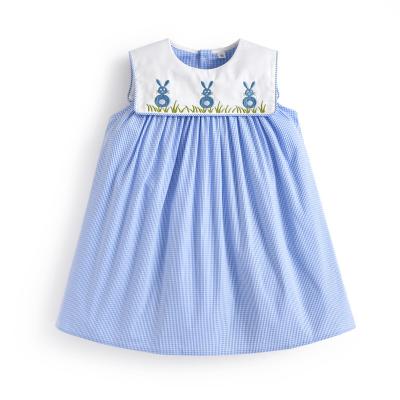 China Toddler Girls Easter Bunny Embroidery Cotton Dresses Children Breathable Boutique Embroidered Rabbit Sleeveless Dress 1-6Y Clothes for sale