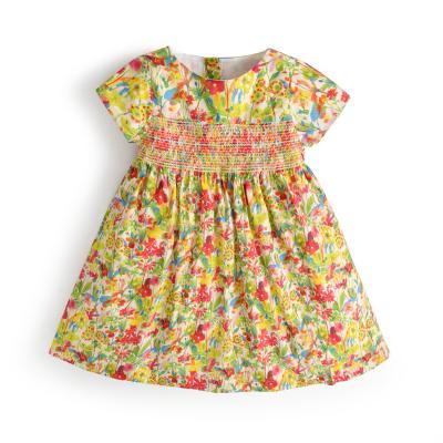 China Sweet Summer Kids Boutique Clothes Girls Smocked Floral Cotton Dresses Toddler Summer Vintage Smocked Dress In Stock for sale