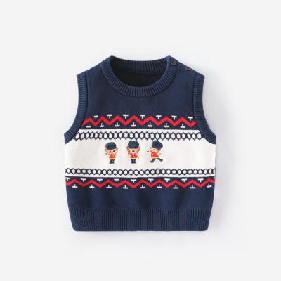 China Autumn Winter Baby Boys Vest Kids Breathable Soldier Knitwear Pullover Sweaters Knitted Infant Toddler Knit Tops Embroidery Outfits for sale