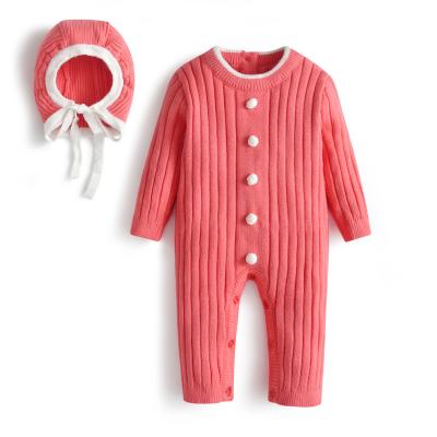 China Anti-pilling baby sweaters girls knitted rompers with hat cover newborn cotton long sleeve knit jumpsuit wholesale clothes in stock for sale