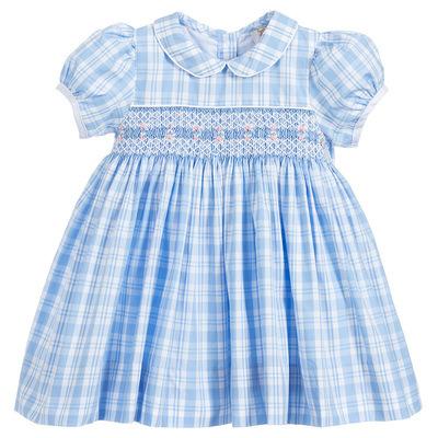 China Breathable Babies Hands Smocked Embroidered Plaid Dress With Dress Birthday Shirt Panty Kids Boutique Smocks A Line Clothes for sale