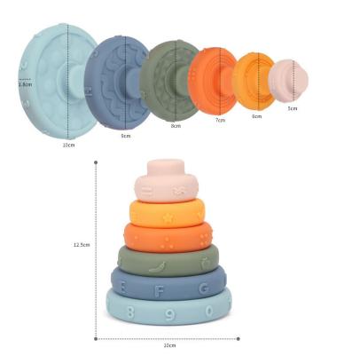 China Ring Shape Stacker Diy Toy 6 Pcs Stacking Toy Soft Building Rings Stacker Teethers Squeeze Interlocking Circle Stacking Toy for sale