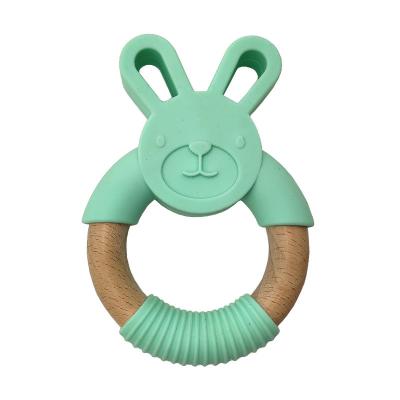 China Non-Toxic Food Grade BPA Free Rabbit Ear Silicone Round Baby Teether Toy for sale