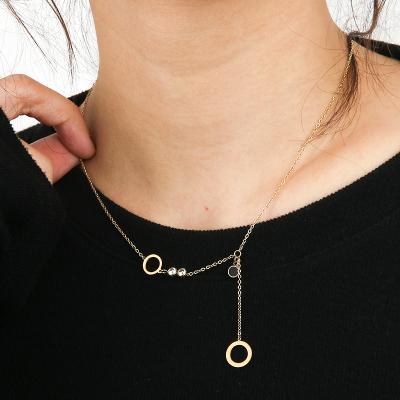 China 2021 New TRENDY Handmade Non Tarnish Stainless Steel Chain Ring Pendant Jewelry Gold Plated Courier Necklace for sale