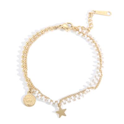 China BOHEMIA New Design Non Tarnish 14k Gold Plated Crystal Bead Bracelet Stainless Steel Coin & Star Pendant for sale