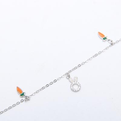 China 2021 Lead and Nickel Free Anti-allergic Cute Pendant Rabbits Sterling Silver Anklets New Style Carrot and Rhinestone for sale