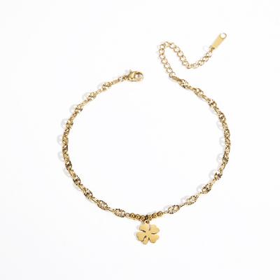 China Hot Selling TRENDY PVD Plating Gold Chain Leaf Charm Pendant Bracelet Stainless Steel Non Tarnish Jewelry for sale