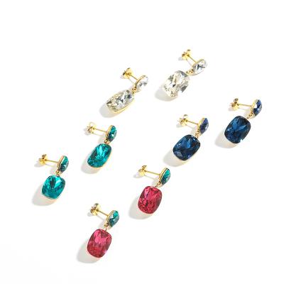 China FASHIONABLE Summer Trendy Gold Plated Stainless Steel Women Rhinestone Water Drop Earrings Jewelry 2021 for sale