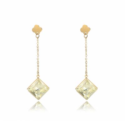 China Advance Eco-friendly And Nickel Free Anti-allergic Stainless Steel Crystal Stone Gold Square Fashion Simple Design Earrings For Women for sale