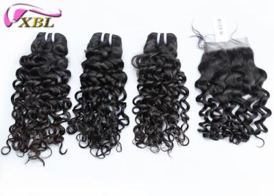 China Jerry Curl Cambodian Human Hair Bundles With Lace Closure No Lice Steam Process for sale