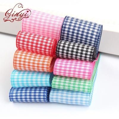 China Eco Fridendly 3 Inch Gingham Blend Color Polyester Ribbon for sale