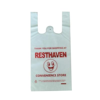 China Recyclable Biodegradable Plastic Grocery Take Out White Poly Bag Custom Plastic Vest Bags With Logo Printing For Shopping Mall for sale