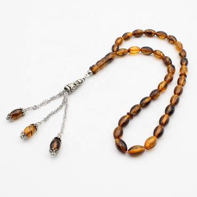 China Factory Price Original Non-Baltic Insect Religious Amber Beads With Metal Tassel Large 8*12MM Ovals in Necklace Amber Beads Muslim Rosary for sale