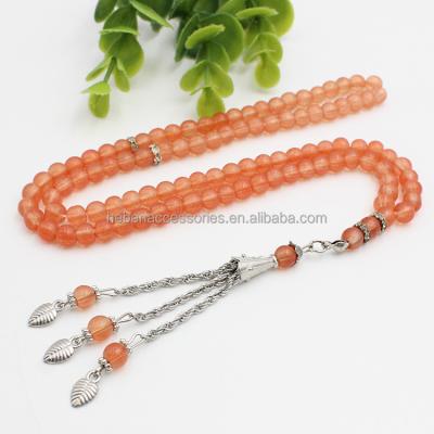 China China Toptan Tesbih Malzemeleri Religious Necklace No Kehribar Tesbih Musluman 99 Glass Beads Ball Orange Islam Rosary for sale