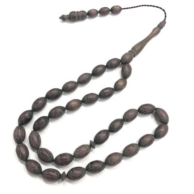 China FASHIONABLE Hot Sales Wholesale Natural Purple Muslim Rosary Tasbih Sandalwood Prayer Beads Oval Wooden Islamic Meditation Beads Necklace for sale