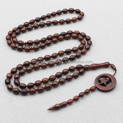 China ODM Religious Muslim Country Factory China New Custom Prayer Bead With Kuka Oval Wood 99 Tassel Turkish Star Pendant Beaded Rosary Tasbih for sale