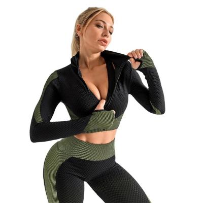 China 2021 New Plus-size Breathable Women Sports Suit Yoga Long Sleeve Wear Sets On Fashion Breathable Seamless Sport Yoga Casual Panty Suit for sale