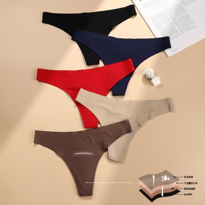 China Breathable Seamless Thongs Underwear Women Ice Silk No Trace Satin Sports Thong Panties For Women for sale