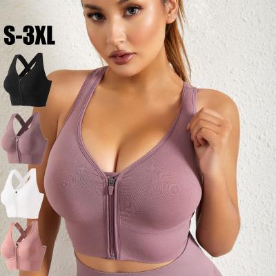 China Breathable Female Custom Logo Seamless Sportswear Plus Size Seamless Sports Bra Zipper Sports Bra For Running for sale