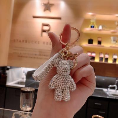 China High Quality Leather Metal Key Chains Crystal Rhinestone Teddy Bear Keychain Outdoor Camping Hot Sale for sale