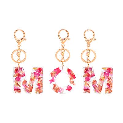 China Pretty Gift Resin Letter Key Chains Rings Acrylic Circles Ladies Letter Rose Key Chain DIY for sale