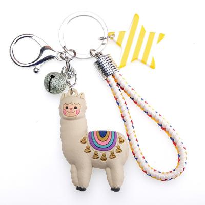 China Small Cute Llama Alpacas Soft Soft Pendant Animal Stuffed Key Chain Alpaca 3D Cartoon Alpaca Rubber Key Chain For Promotion Gift for sale