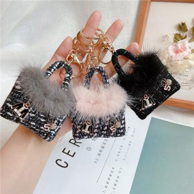 China Wholesale 3D Gift Holder Chain Promotion Mini Mink Hair Fashion Handbag Purse Opens Key Chain Holder Bag Car Accessory Bags For Women Girls for sale