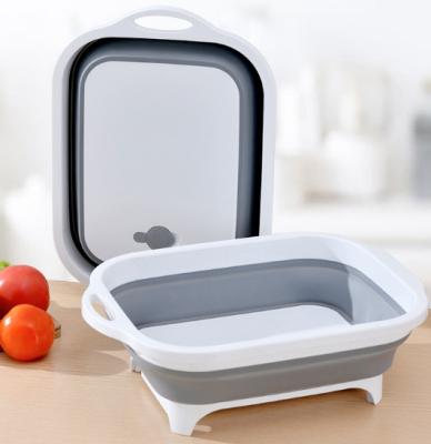 China Sustainable Folding Cutting Board With Colander Silicone Dish Foldable Multifunctional Plastic Tub Storage Basket for sale