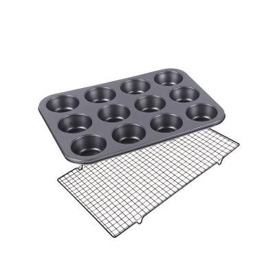 China 2-Piece Sustainable Non-Stick Carbon Steel Bakeware Set Muffin Pans With Rack Carbon Steel Baking Cooling Bread Box for sale