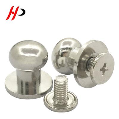 China Viable Silver Round Head Diy Sam Browne 6X8X8Mm Solid Screwback Nail Collar Brass Screw Button Stud for sale