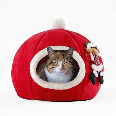 China Fashional New Warm Cute Comfortable Christmas Promotional Pumpkin Shape Cat Cave Bed for sale