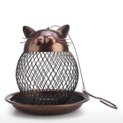 China Good Quality Viable Antique Cat Shape Outdoor Hanging Metal Rustic Bronze Bird Feeder for sale