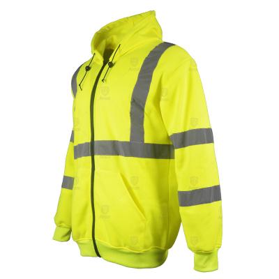 China With hood with 100% reflective polyester rope work safety pullover hoodies hi safety adjustable fluorescent yellow reflective cheap sweatshirt with pockets for sale