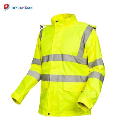 China Bachelor's Waterproof Clothing Men's High Visibility Jacket Pavement Security Raincoat With Reflective Markings And Pockets Winter for sale