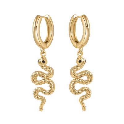 China FASHIONABLE NUORO Personalized Brass Heart To Dangle To Drop Snake Huggie Circle Earrings 14K Gold Plated Female Animal Ear Jewelry for sale