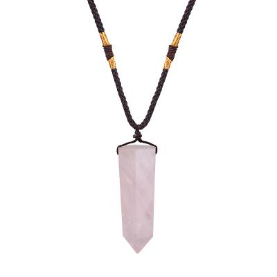 China NUORO Healing Crystal Stone Necklace Spiritual Natural Reiki Point Jewelry Rose Quartz Clear Hexagonal Stone Pendant Necklace for sale