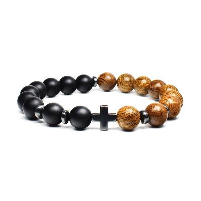 China Wholesale 2021 New Lava Stone Tiger Eye Wood Fashionable Pearl Jewelry Bracelet Bead Fashion Cross Bracelet for sale