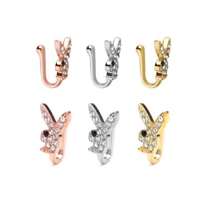 China NUORO Hot Sale CLASSIC Cute Rabbit Bunny Nose Cuff Nose Cuff Zircon Non Piercing Body Jewelry Fake Nose Ring Wholesale for sale