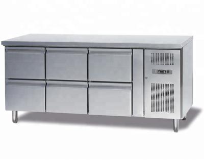 China Single-temperature 304 stainless steel kitchen refrigerator workbench counter with 6 drawers for sale