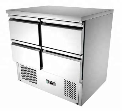 China Single-Temperature 4 Drawers Stainless Steel Fruit Vegetable Refrigerator Work Bench Fresh Salad Counter for sale