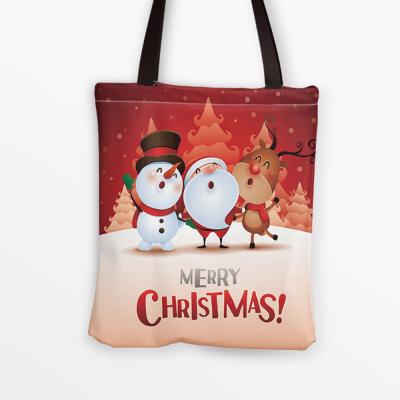 China High Quality Anti-pull Merry Christmas Tote Bag Canvas Happy New Year Candy Christmas Gift Bag Canvas Travel Bag for sale