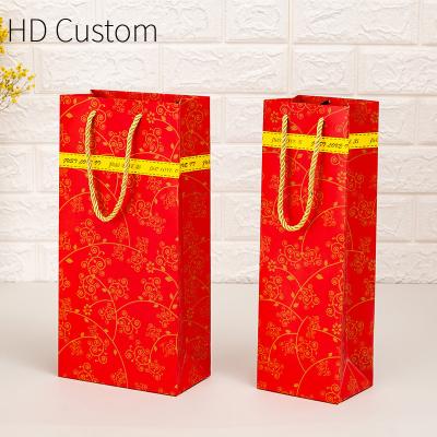 China Recyclable Custom Paper Window Bag With Handel Wine To Put In Cardboard Bottle Packge Brown Carry Gift Flowers Packing For Bowknot for sale