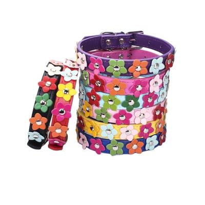 China Cheap Viable PU Flower Pet Collar Sunflower Colorful Dog Collar Sunflower PU Dog Chain For Pet for sale