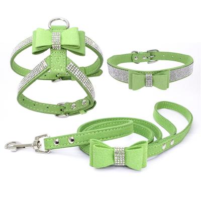 China High-End Viable Reflective Dog Harness Dog Harness High End Velvet Diamond Dog Collar Leash Set Fashion Cat Dog Rhinestone Waterproof Vest for sale