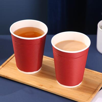 China Biodegradable 8oz 12oz 16oz Customized Logo Ripple Red Wallpaper Cups Paper Coffee Tea Cup for sale