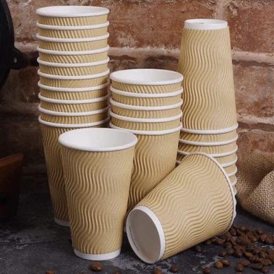 China On Sale Biodegradable Embossing Paper Cup Ripple Logo Paper Coffee Cup Wall Well for sale