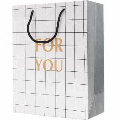 China Simple White Europe Grid Pattern Gift Bags, Souvenir Bags, Paper Bag With Foil Words for sale