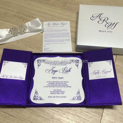 China Europe wholesale silk box luxury crystal silk invitation large wedding box with program for sale